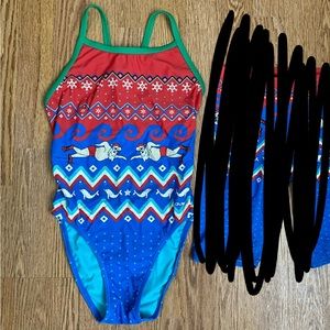 Sporti Limited Edition Ugly Sweater Swimming Santa Swimsuit Sz 30